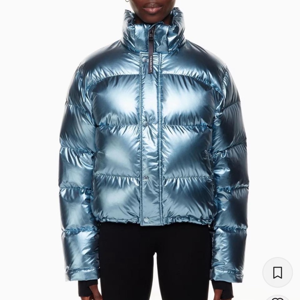 Aritzia Super Puff Shortie metallic blue NWOT